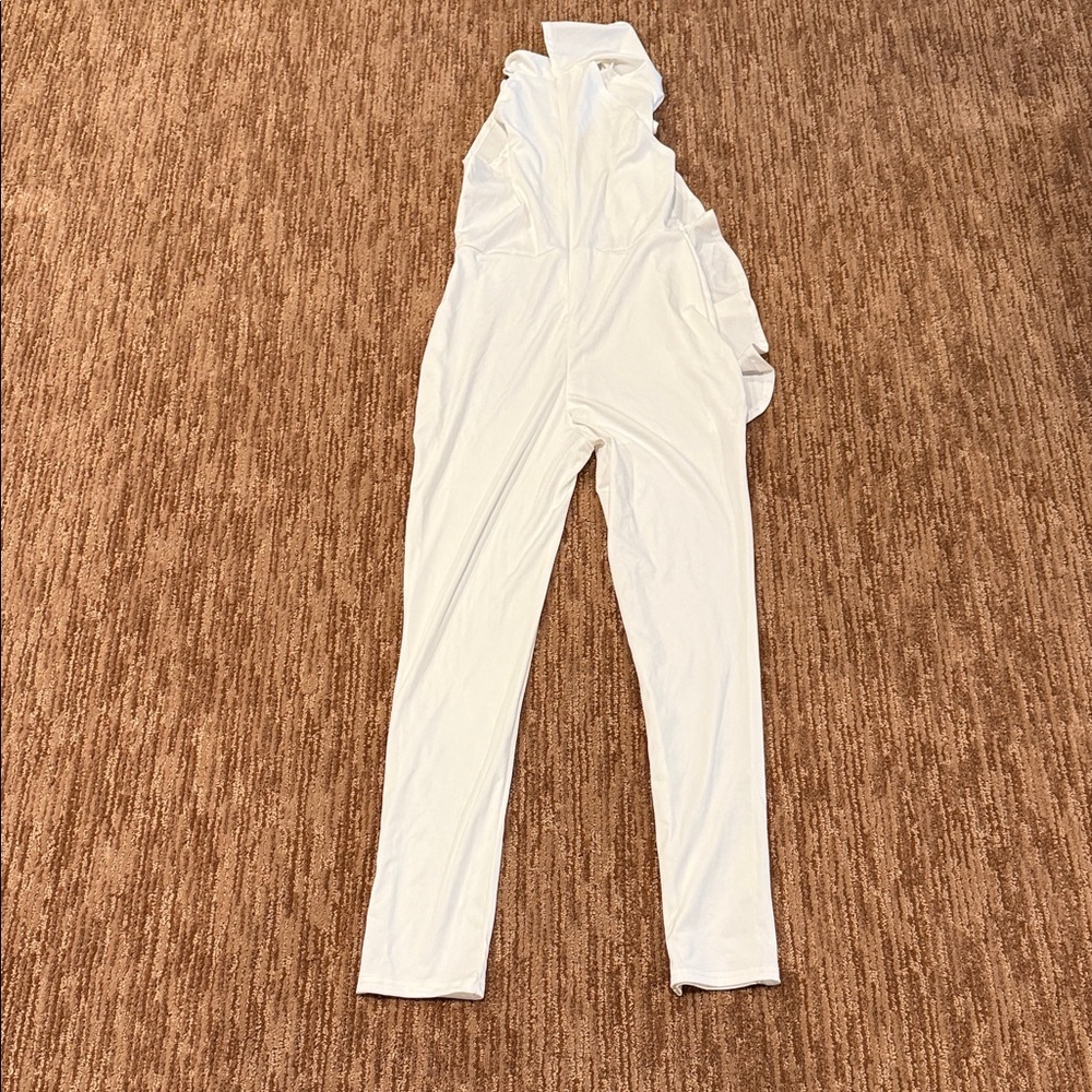 Amazon White One-Shoulder Ruffle Jumpsuit - Picture 2 of 2